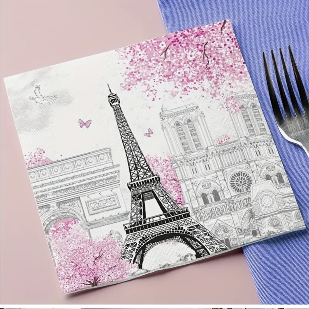 Set of 20 Parisian Floral Script Decoupage Luncheon Paper Napkins